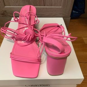Calvin Klein Calista strappy lace-up block heel sandals pink 9.5